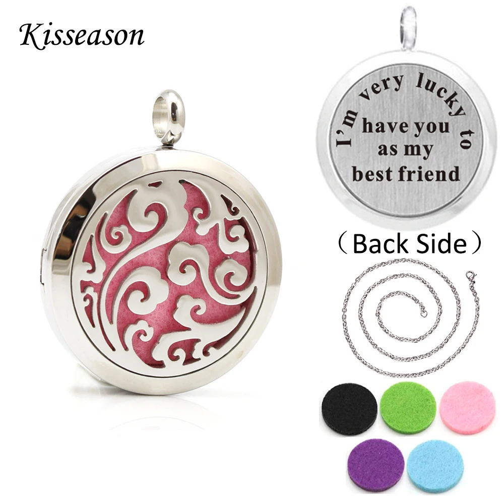 

With chain and 5 pads 30mm Stainless Steel Lucky Cloud Perfume Locket Aromatherapy Essential Oil Diffuser Pendant Necklace