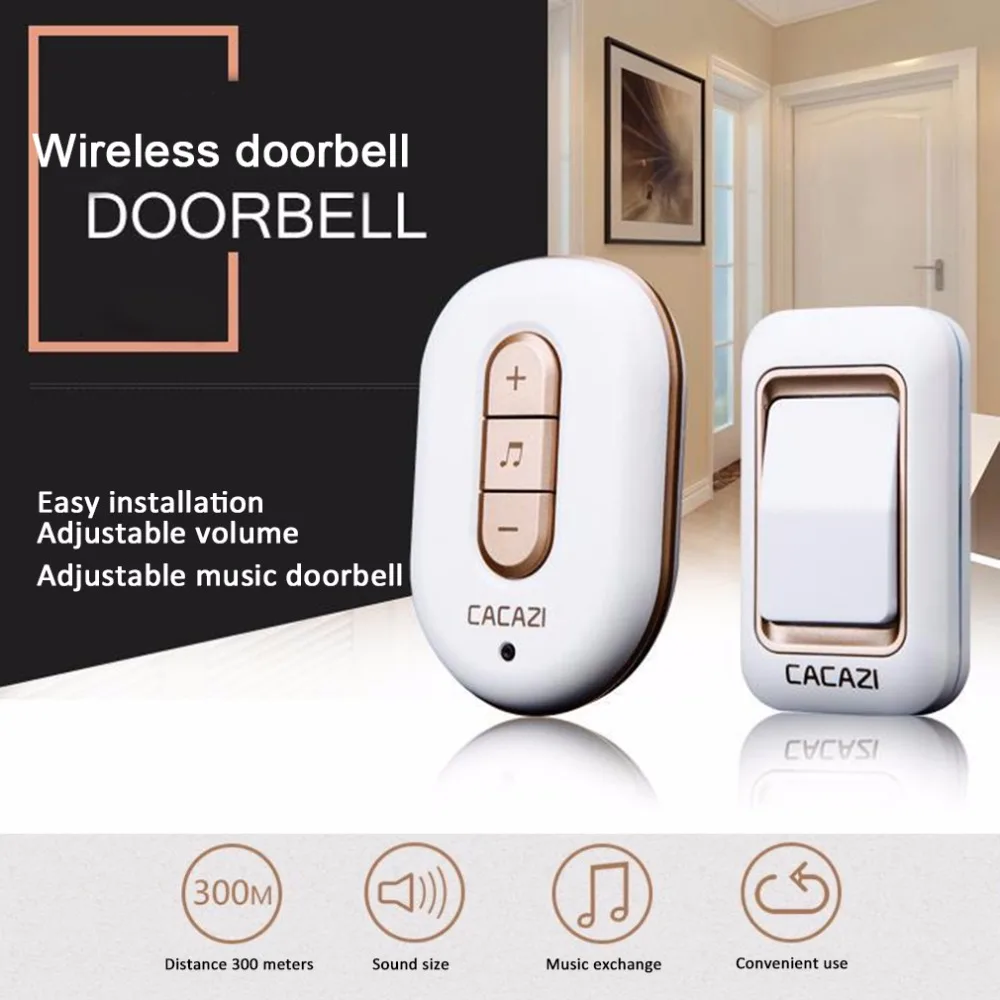 

Volume Adjustable Wireless Doorbell 300M Remote Control Door Ring Waterproof Button Transmitter US Plug Receiver 40 Song Music