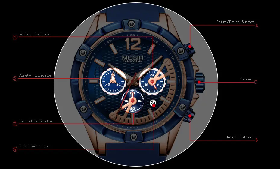 MEGIR, Мужские Спортивные кварцевые наручные часы с хронографом, армейские, силиконовые, водонепроницаемые, секундомер, Relojios Masculinos, мужские ClockMN2083-2N0