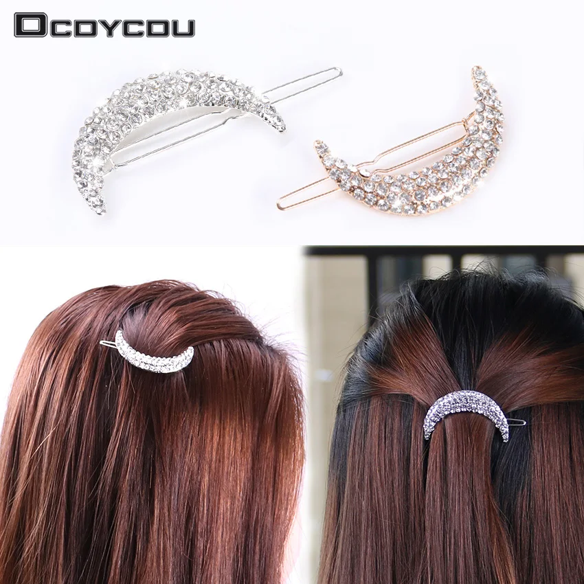 

1PC Retro Goddess Charm Rhinestone Vintage Barrette Hair Accessories Girls Moon Shape Pin Bang Clip Headdress Hairpin Clamps