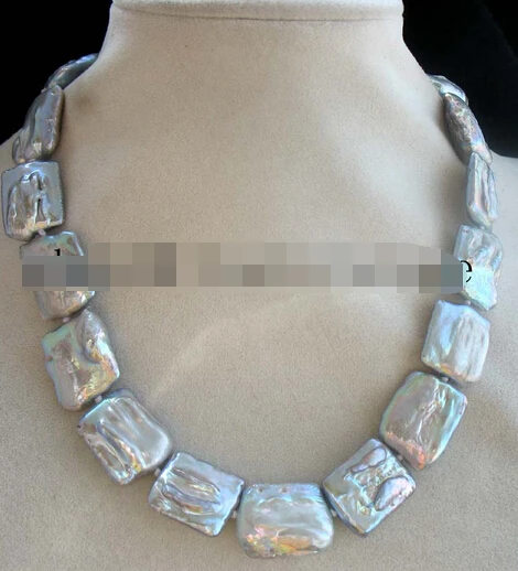 

Hot sell ->@@ AS4120 freshwater pearl reborn keshi gray oblong necklace 18" -Top quality free shipping
