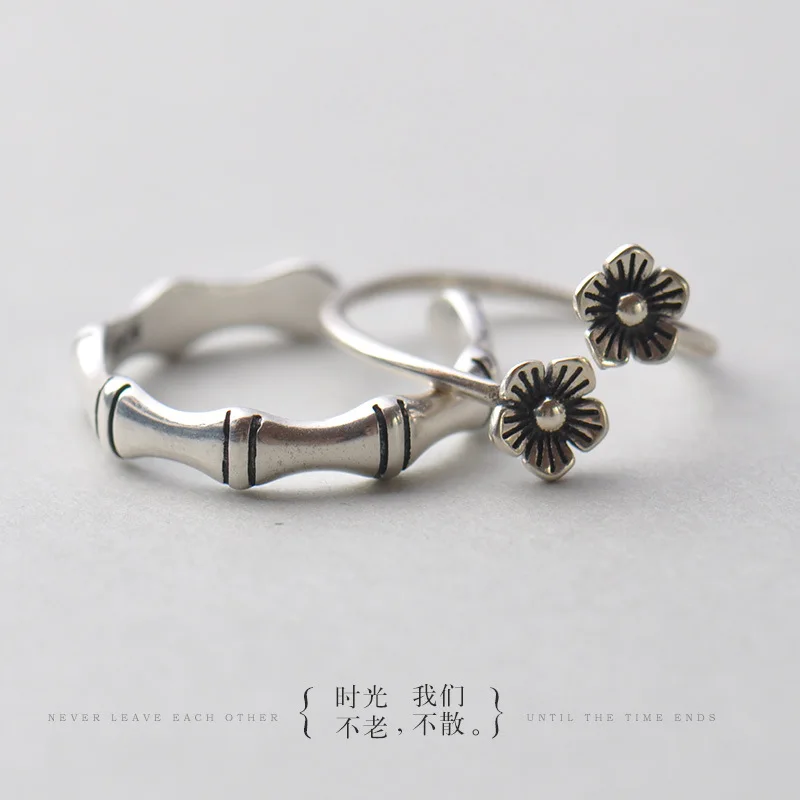 

DreamySky Vintage 925 Sterling Silver Plum Flower Bamboo Rings For Women