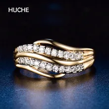 HUCHE Luxurious Rings For Women Pave With Double Layers Cubic Zircon For Wedding Gift Gold With Silver Color Jewelry HYJR592