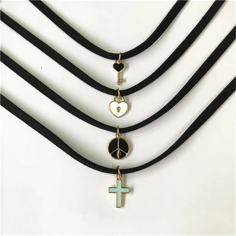 

New Styles Bijoux Vintage Love Cross Moon Necklace Geometry Tattoo Clavicle Choker Necklace For Women Girls Jewelry Gifts