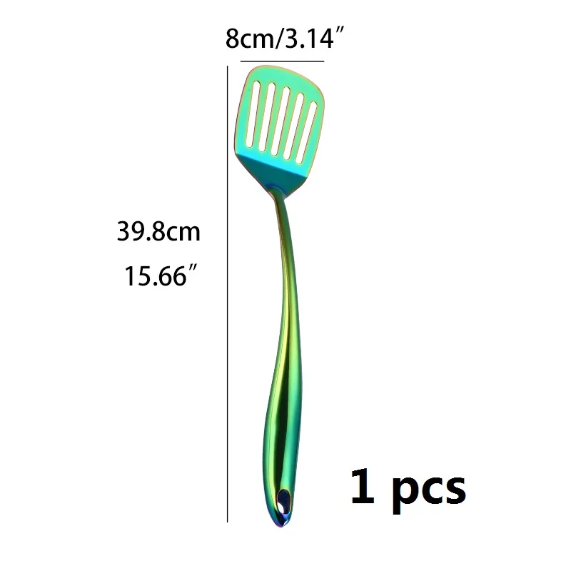 Радужная кухонная посуда, кухонная утварь, кухонные приборы из нержавеющей стали, набор для ресторана, большой ковшовый дуршлаг, ложка, лопатка - Цвет: 1pcs Slotted Turner