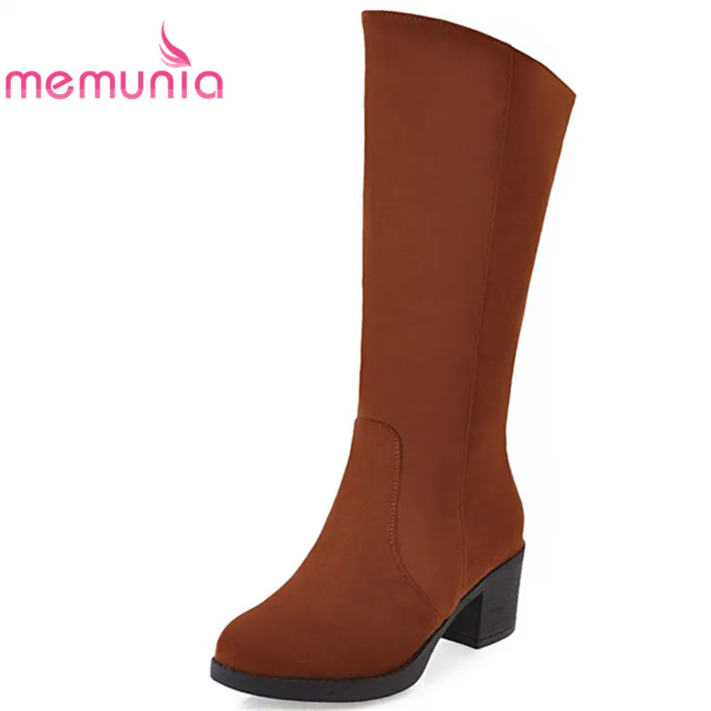 

MEMUNIA 2020 new arrive mid calf boots for women med heels round toe fashion boots slip on winter boots female