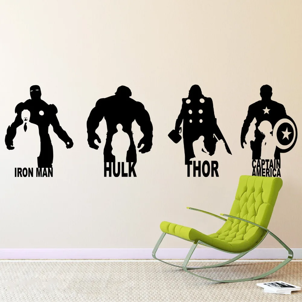 Wall Sticker Home Decor Marvel Avengers Iron Man Hulk Thor Captain