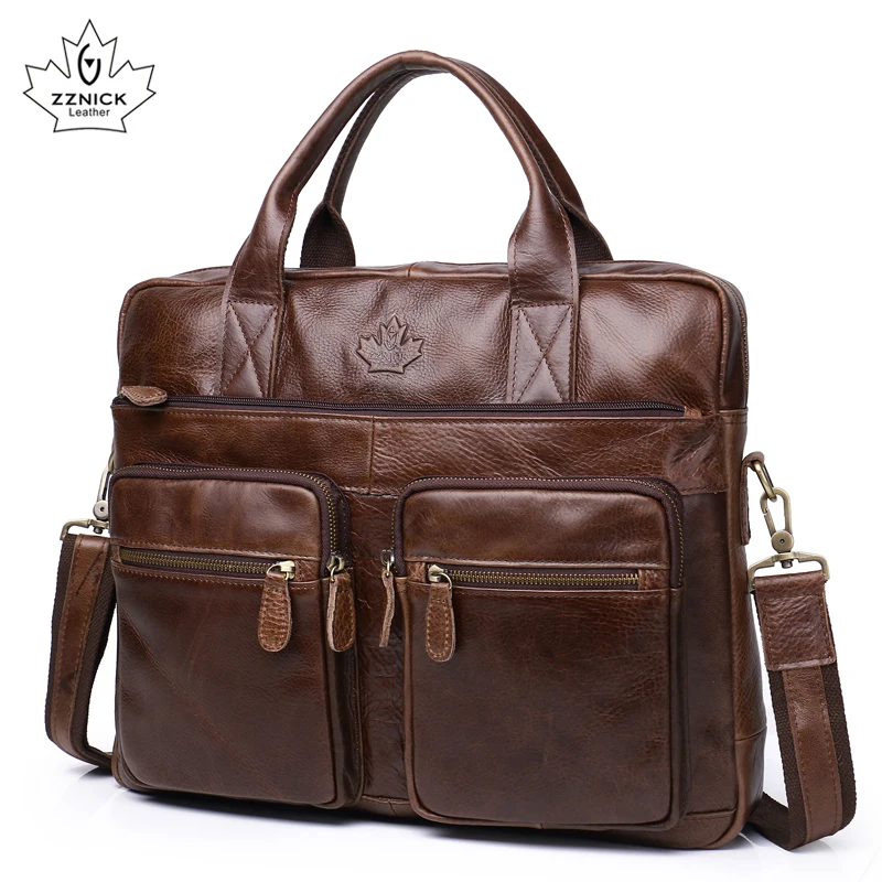 Männer Aktentasche Tote Echtes leder männer messenger taschen reise laptop tasche business Leder schulter laptop tasche männer tasche ZZNICK Billig