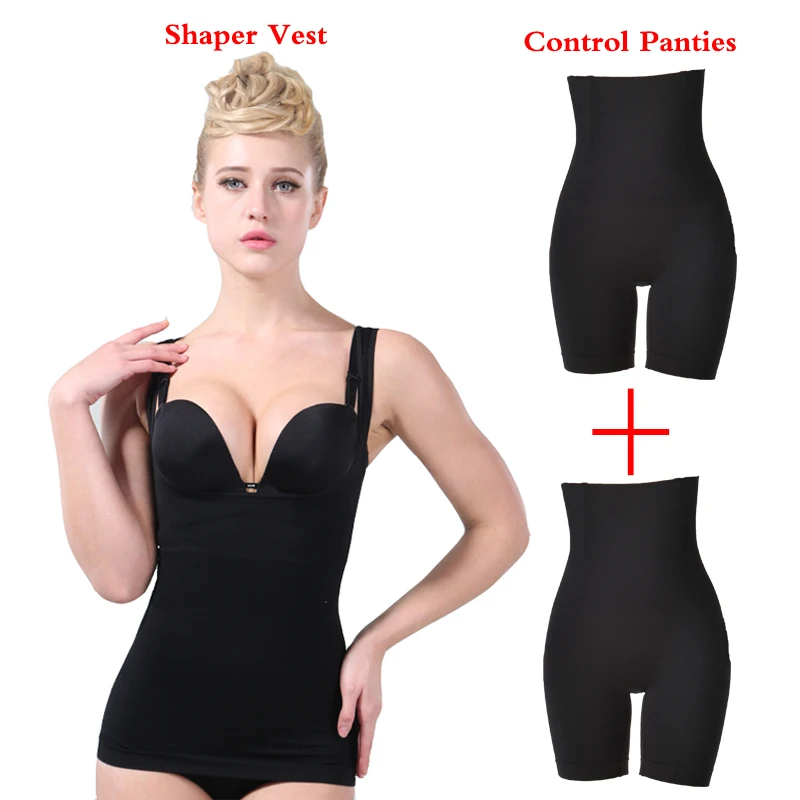 

(panties+vest)women body shaper shaping vest reinforced version of U-shaped chest control panties lady slim body cloth shapewear