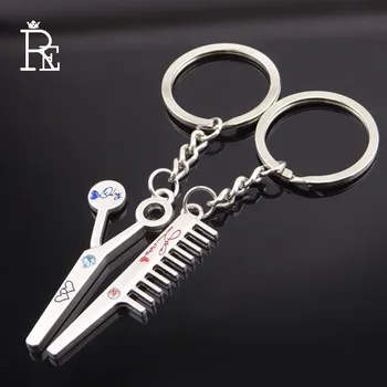 

RE 100pcs/Lot Scissors Comb Lovers Keychain Key Chain Fashion Gifts Keychains Keyring Wholesale
