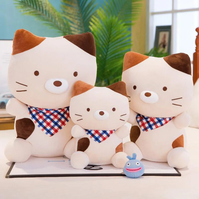 

2019 New Creative Cute Scarf Cat Short Plush Toy Stuffed Animal Big Face Cat Plush Toy Pillow Doll Child Birthday Gift Cat Doll