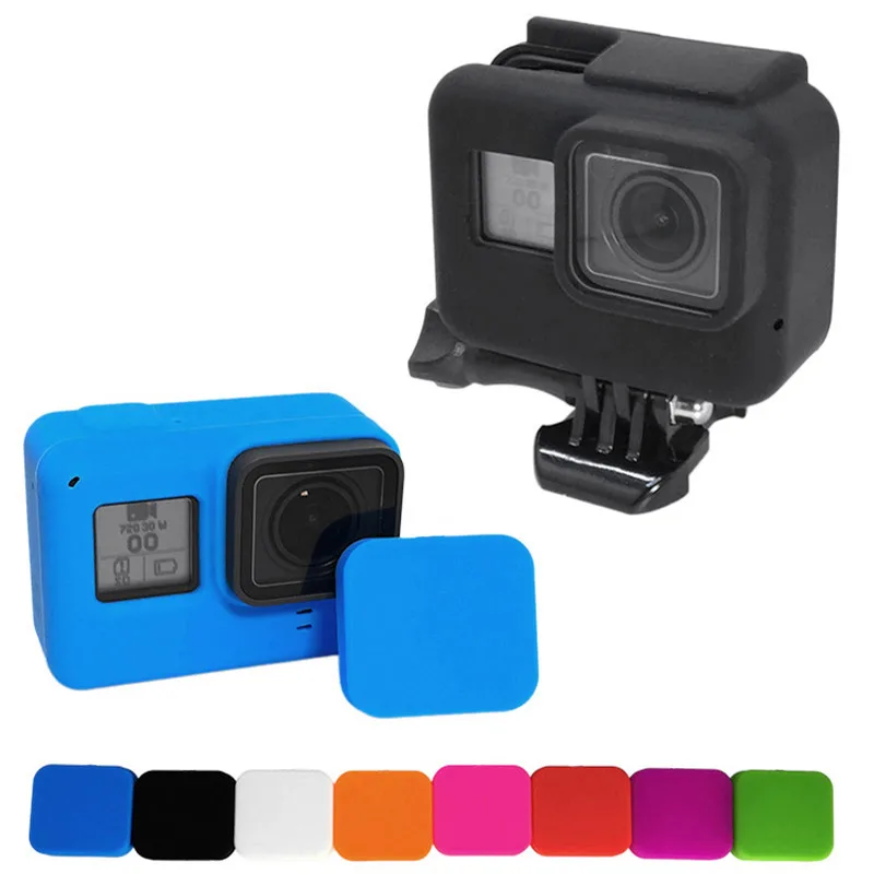

For Go Pro Accessories Action Camera Rubber Frame Case Protective Silicone Case Skin + Lens Cap Cover For GoPro Hero 5 6 7 Black