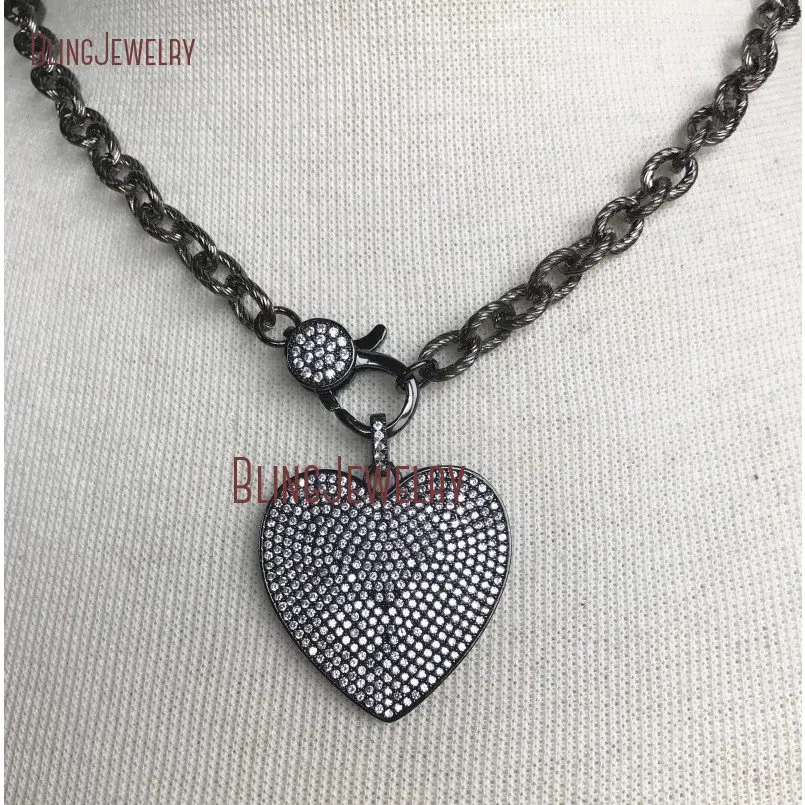 20190311-CN24379-gunmetal pave crystal clasp choker with gunmetal pave crystal heart pendant on gunmetal texturized chain_1