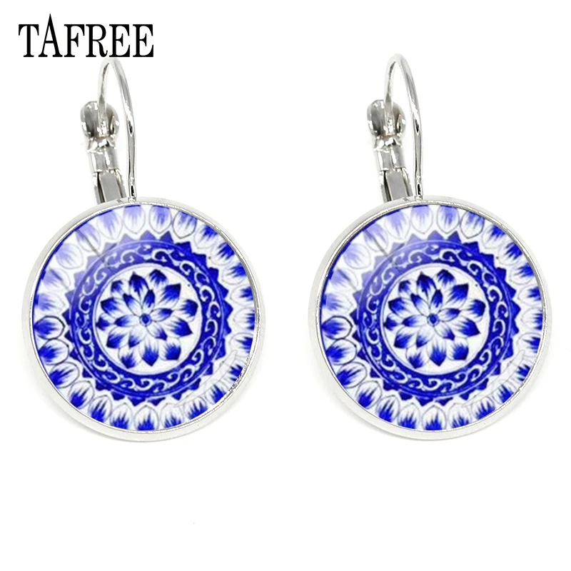 

TAFREE Hot Selling Yoga Mandala Ear Cuff Indian Style Clip Earring Unique Handmade Glass For Birthday Gift HN96
