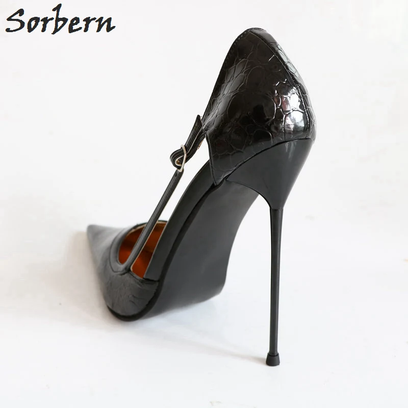 Sorbern/женские туфли-лодочки без шнуровки с острым носком для транссексуалов; туфли на высоком тонком металлическом каблуке с перекрестными ремешками; Фетиш; обувь унисекс; 52