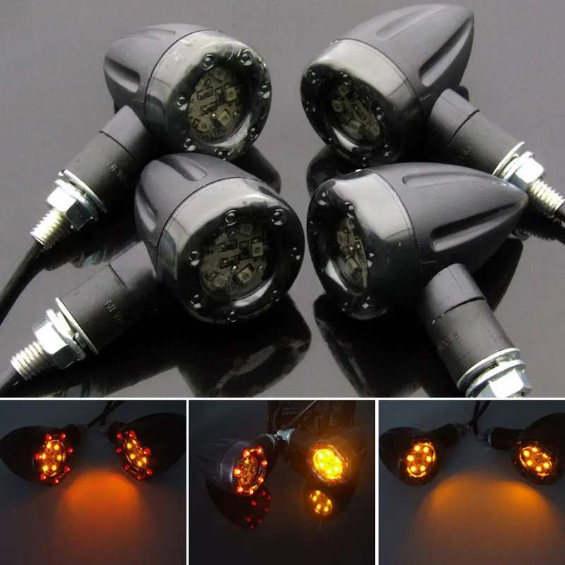 

New 4PCS Universal Motorcycle Bullet Turn Signal Indicator Tail Brake Light 12V 6 LED Amber Color Lamp For Honda Suzuki Yamaha