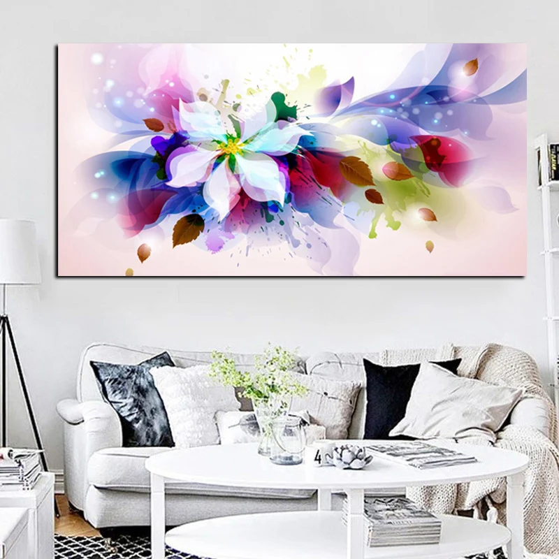 YWDECOR Large Size 3D Watercolor Flower Abstract Canvas Pop Art HD Print Painting Poster Picture Wall Picture for Living Room (3)