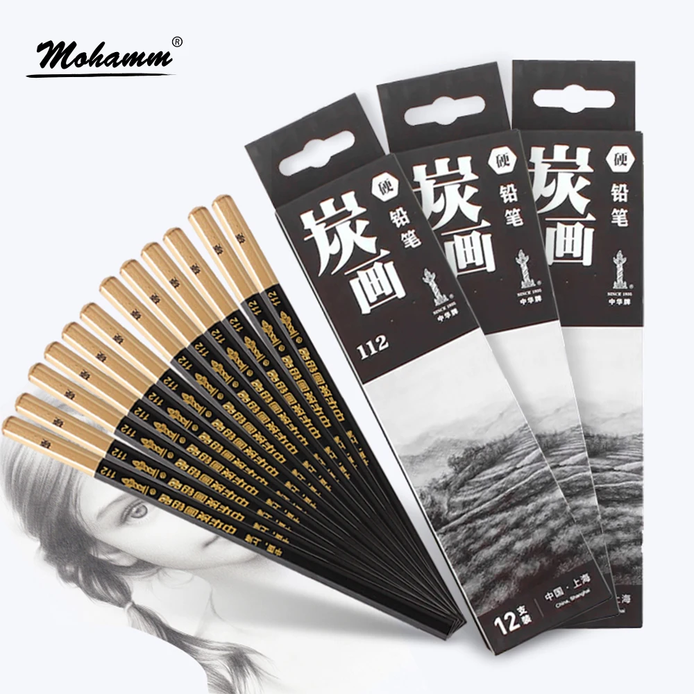 12 Pcs Keras Profesional Medium Lembut Sketsa Arang Pensil Pensil