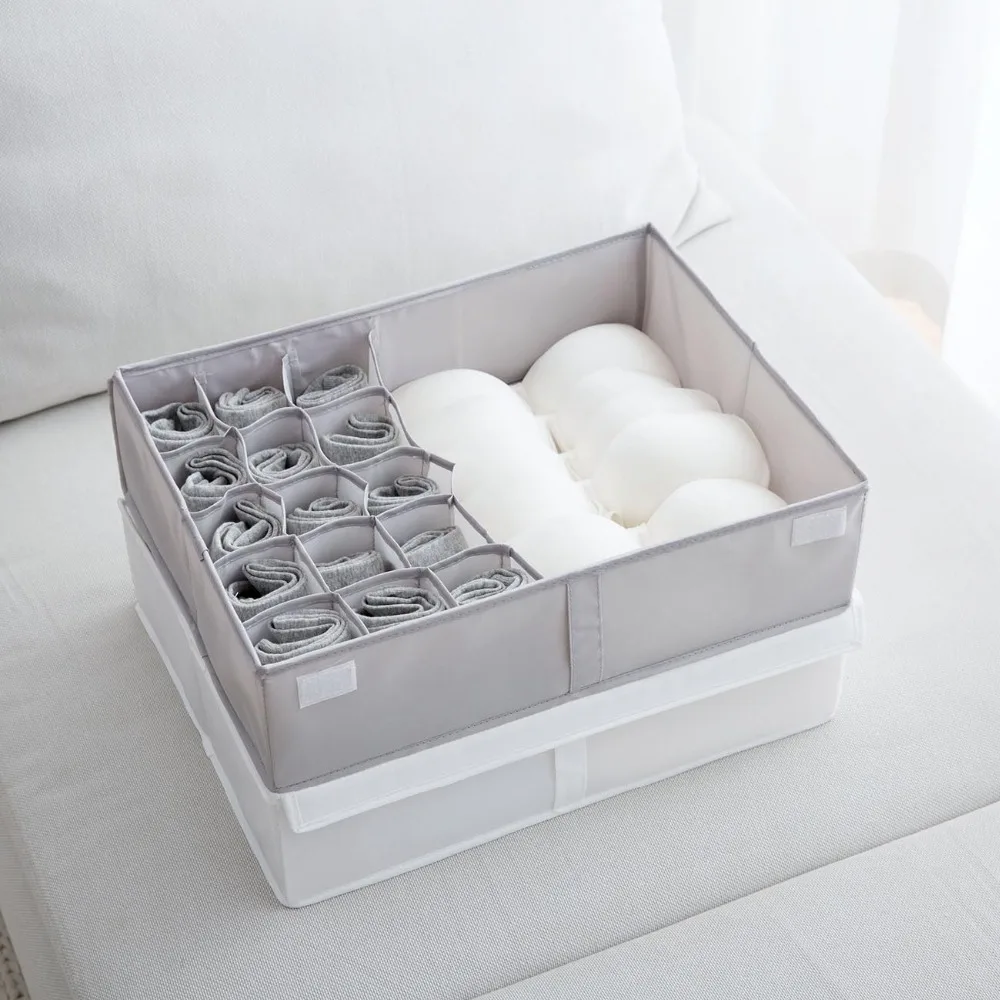 Waterproof 30/16 Grids Scarfs Socks Bra Drawer Closet Organizers Foldable Save Space Oxford Cloth Underwear Storage Box With Lid