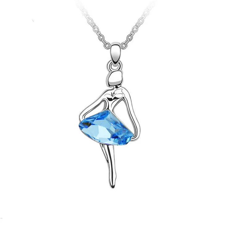 

2015 Brand New Casual Imitation Gold Silver Plated Austrian Crystal Ballerina Angel Pendant Necklace European Jewelry For Women