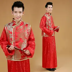 Китайский мужской свадебное платье Для мужчин Тан костюм мужской красный китайский халат Китайский традиционный народный костюм Жених
