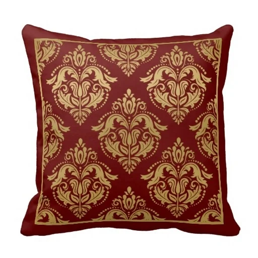 Pillow Soft Gold Burgundy Floral Damasks Geometric Pattern Pillow Case