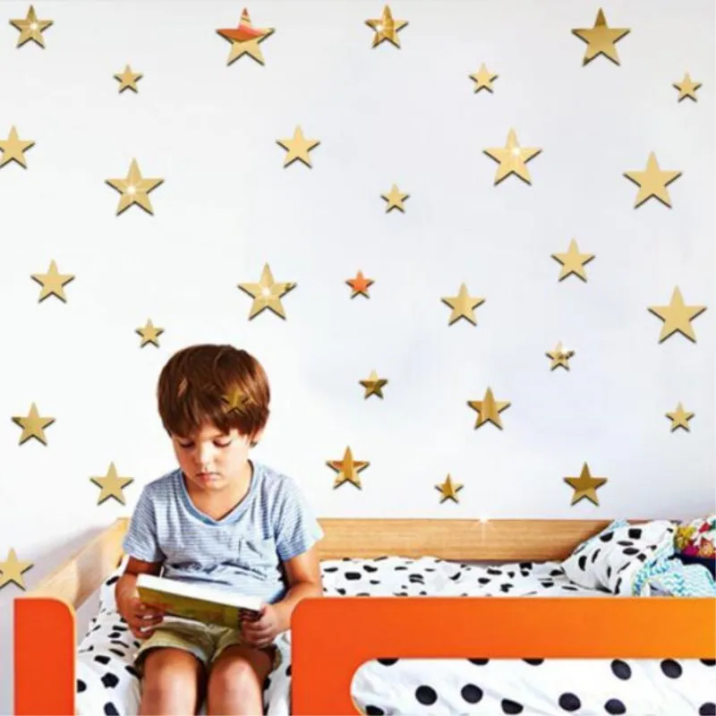 

20Pcs/Lot 3cm 5cm 6.5cm Stars Mirror Wall Stickers Acrylic Removable 3D Sticker DIY Decorative Wall Stickers for Kids Room Decor