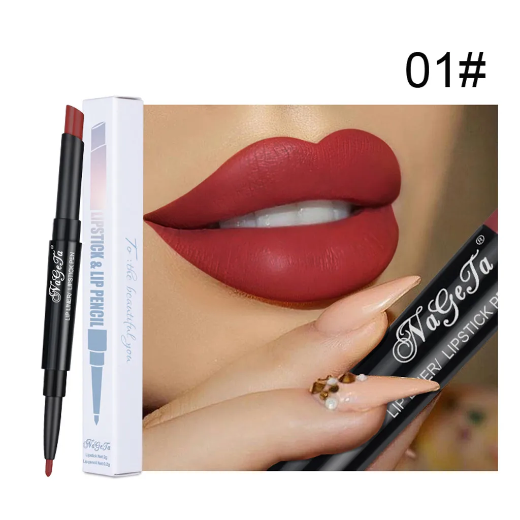 

2018 hot sale Double Head Waterproof Long Lasting Pencil Lipstick Pen Matte Lip Liner Makeup lip gloss palette Long Lasting