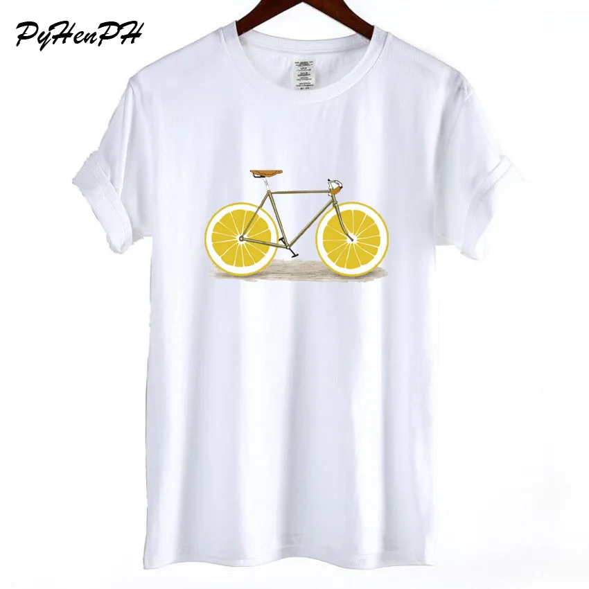

Lemon Bicycle Printed T shirt Women Cool Short Sleeve Fruit Design T-shirt Funny Tshirts Black Cotton Tee Shirt Femme