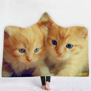 

34 Styles Real Cute Cat Pet 3D Printed Plush Hooded Blanket for Beds Warm Wearable Soft Fleece Throw Blankets