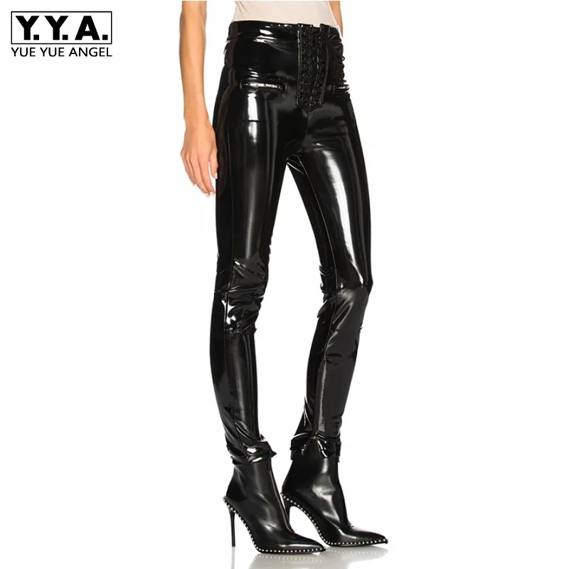 Women's Clothing Women’s Leather Look Slim Fit Skinny 3 Button Zip