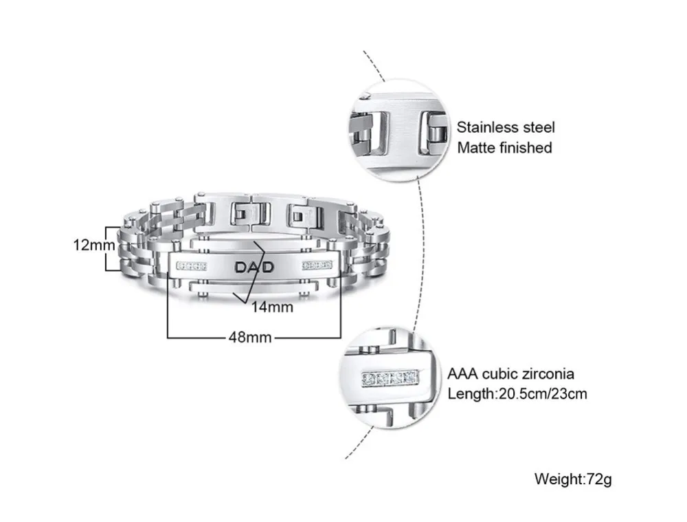 Мужской браслет из нержавеющей стали, регулируемая застежка, выгравированный браслет для папы, отца, подарок, ювелирные изделия