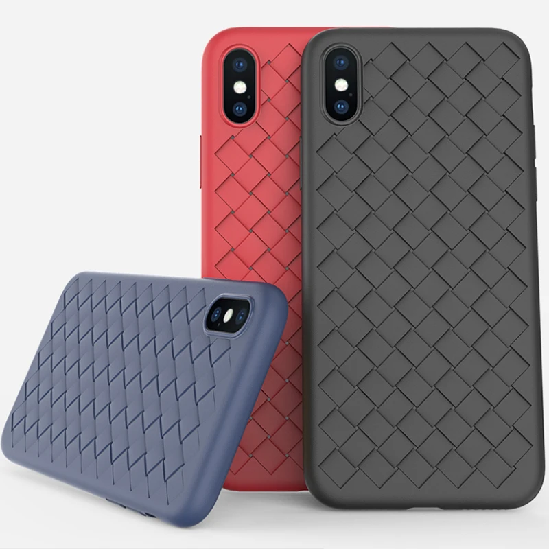 

JOYCE Super Soft Phone Cases For iPhone 7 8 X XSMax Grid Luxury Case For iphone 6 6s 7 8 Plus XR XS Silicone Woven pattern Cover