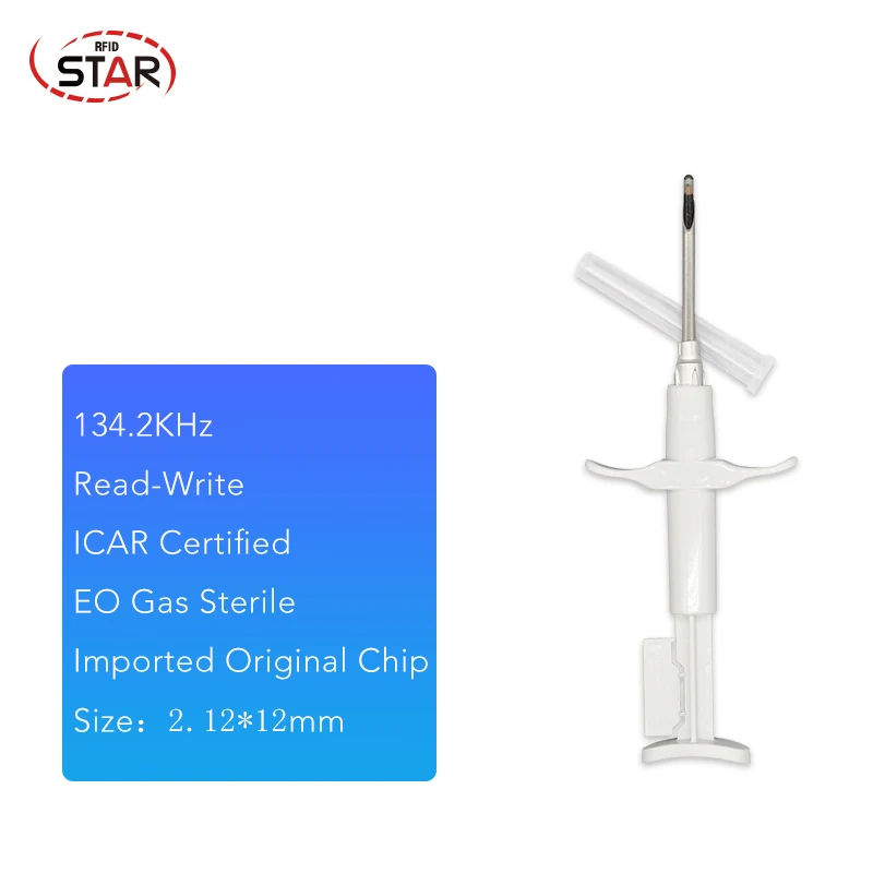 

(60pcs) 134.2Khz ISO 11784/5 FDX-B dog cat pet rfid microchip tag ICAR approved 2.12X12mm animal ID syringe injector
