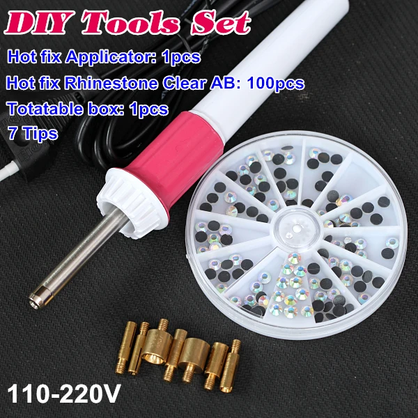 

Best DIY Tools Set! Fast Heating Hot Fix Applicator Wand Gun With Hotfix Rhinestones Iron On Crystal B2279