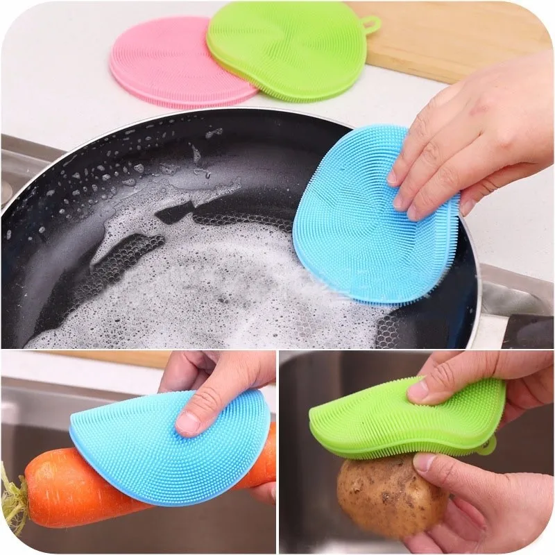 

Round Silicone Cleaning Pad Multi-function Soft Scouring Pad Dish Kitchen Bow Washing Scrubber Fruits Vegetable Cleaning Brush