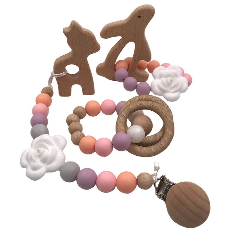 

Baby Teething Toys BPA Free Silicone Teether with Pacifier Clip Holder for Babies Boys Girls Infant Shower Gift