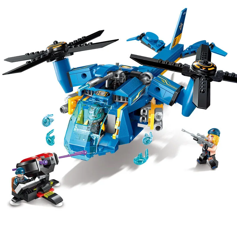 

318 pcs Enlightenment assembling building blocks technology era scull helicopter gunship boy gift