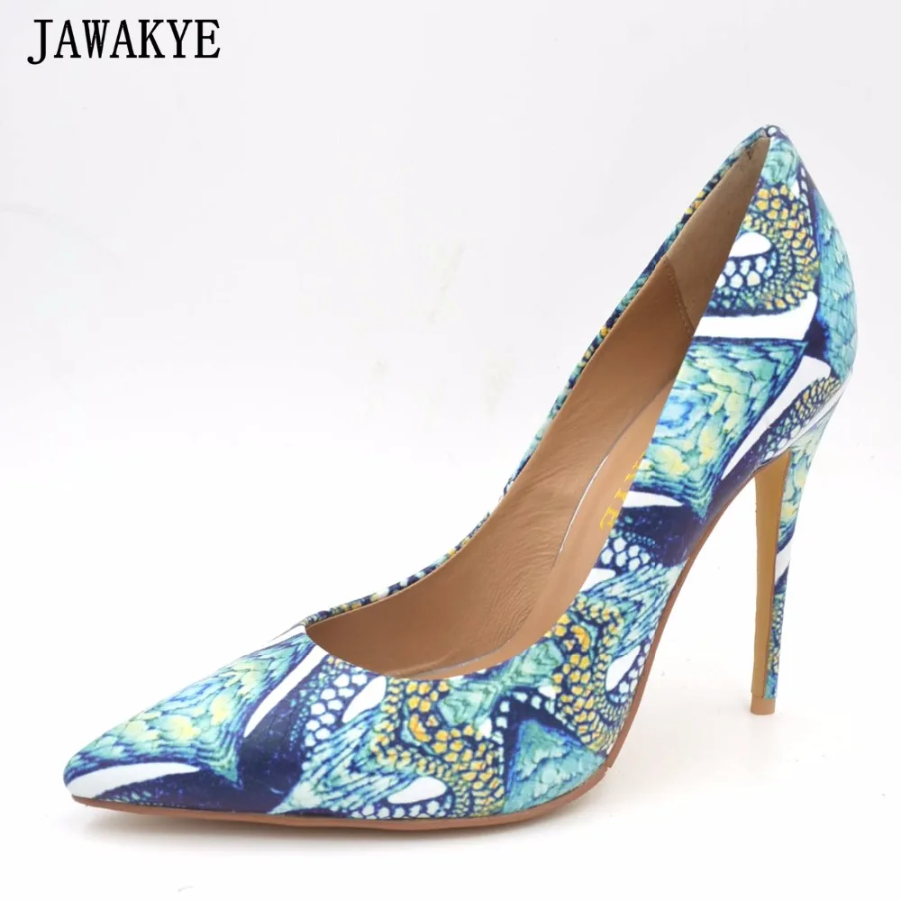 Здесь продается   JAWAKYE Women Shoes blue Embossing snake skin printed pattern High Heels Pointed Toe Pumps Wedding Shoes women zapatos   Обувь