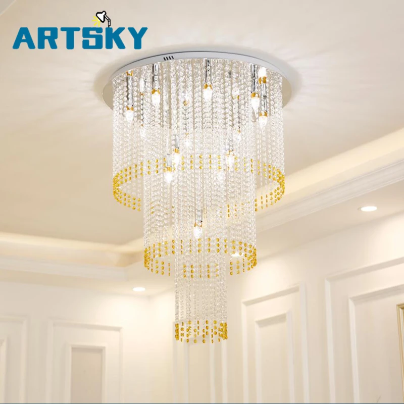 Lampe De Lustre En Cristal Moderne De Grande Taille Lampe En Cristal De Luminaire En Cristal De Grands Lustres Pour Le Couloir De Foyer D Escalier Aliexpress