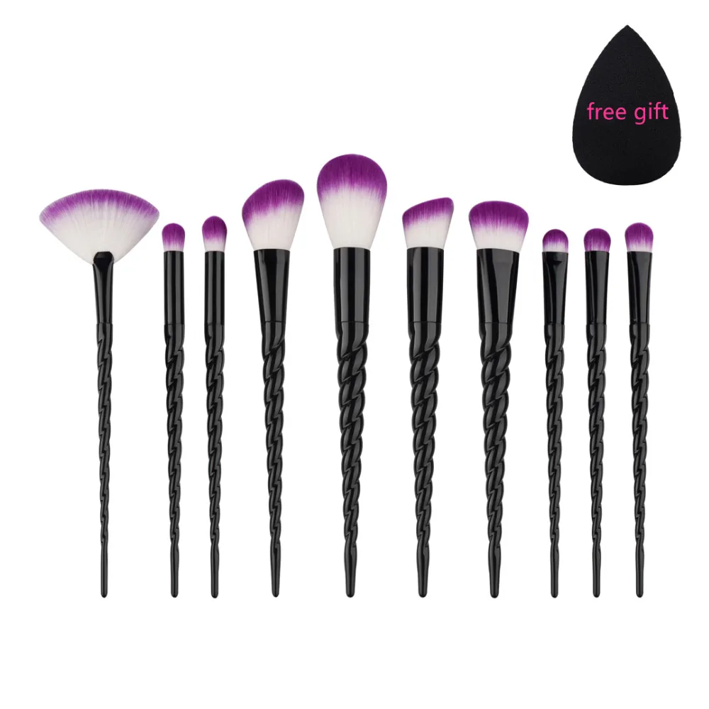 

10pcs Black Professional Makeup Brushes Set Eyeshadow Powder Blush Fan Foundation Makeup Tool & Sponge Puff Cosmetic Easy To Use