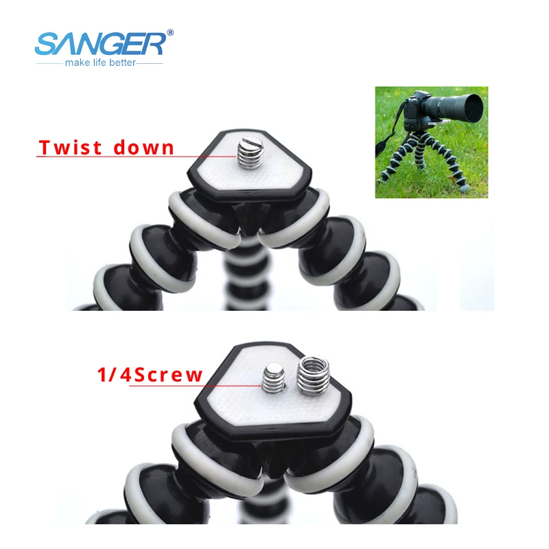  SANGER SLR Action Camera Mobile Phone Octopus Tripod+Mount Adapter Stand+Clip Small/Medium/Large wi
