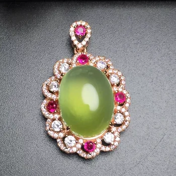 

Fine Jewelry Real 925 Steling Silver s925 100% Natural Prehnite Gemstone Female Pendant Necklaces Christmas Gift