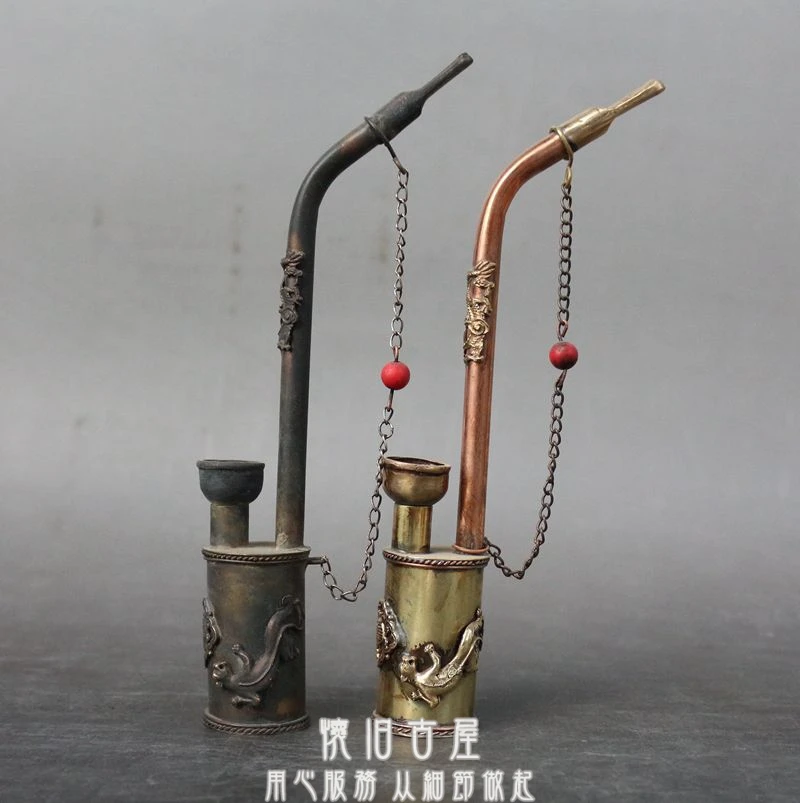 Christmas Gift Vintage old pipe copper hookahs Shuanglongxizhu two colors | Дом и сад