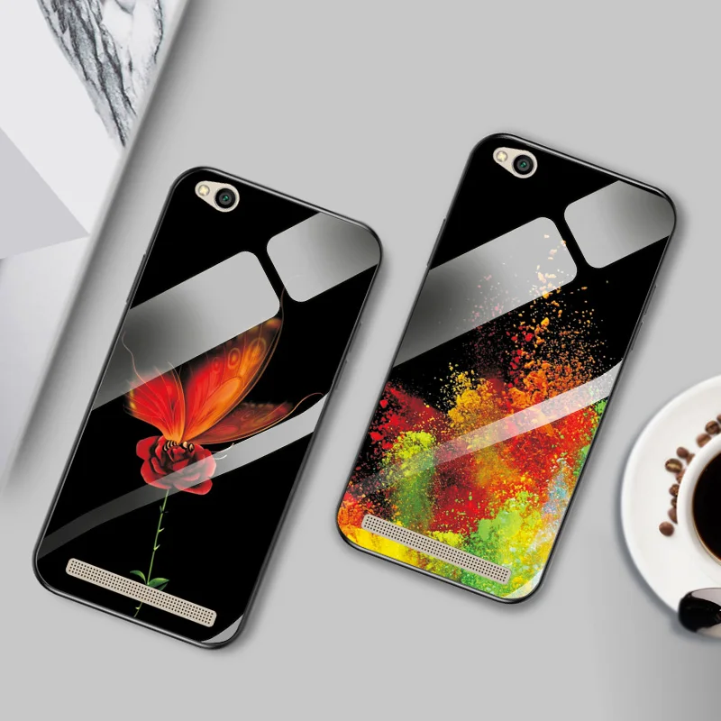 

For Redmi 5A Butterfly Glass Case Cover For Redmi 6A TPU Back Covers Shell For Redmi 7A Tempered Glass PC Silicone Phone Bumper