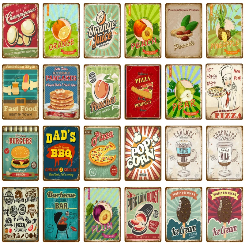 

Hot New York Fresh Pizza Metal Signs Farm Crops Peanut Peach Vintage Tin Poster Pub Bar Family Home Decor Pancakes Plaque
