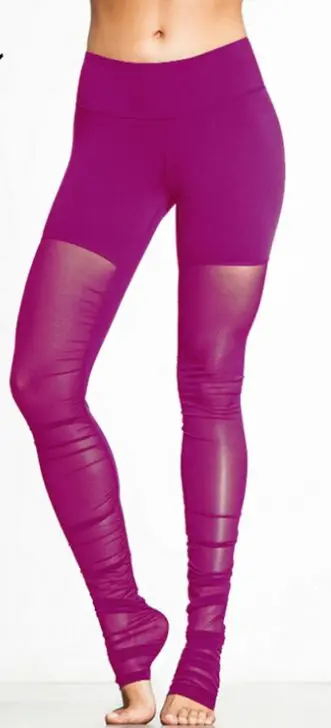 Для женщин Фитнес Леггинсы для женщин тренировки спортивные Брюки для девочек пикантные сетчатые Йога Леггинсы Спортивная одежда спортивный зал Колготки - Цвет: purple 1