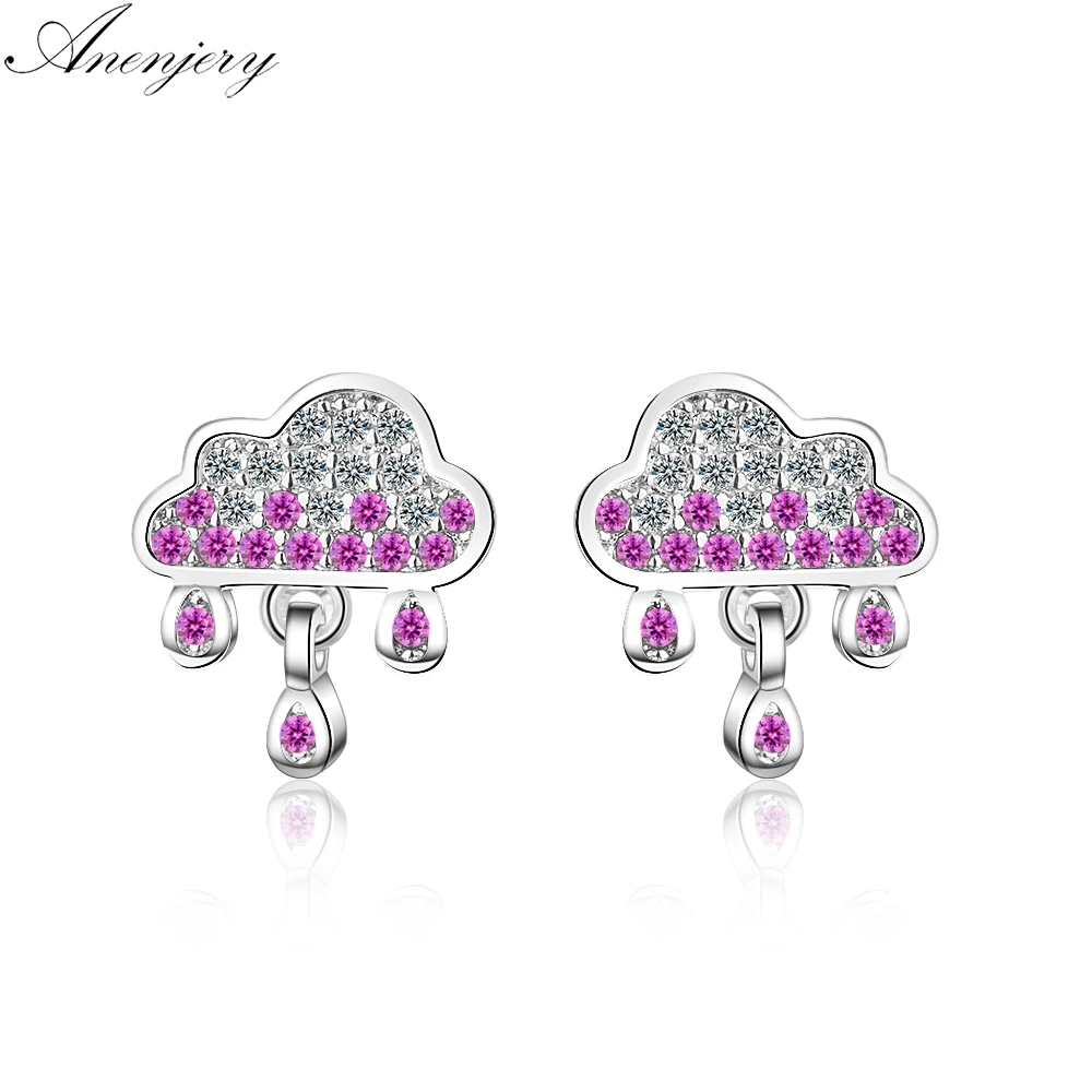 

Anenjery Sweet Lovely Zircon Gradient Cloud Raindrop 925 Sterling Silver Earrings For Women oorbellen pendientes S-E780