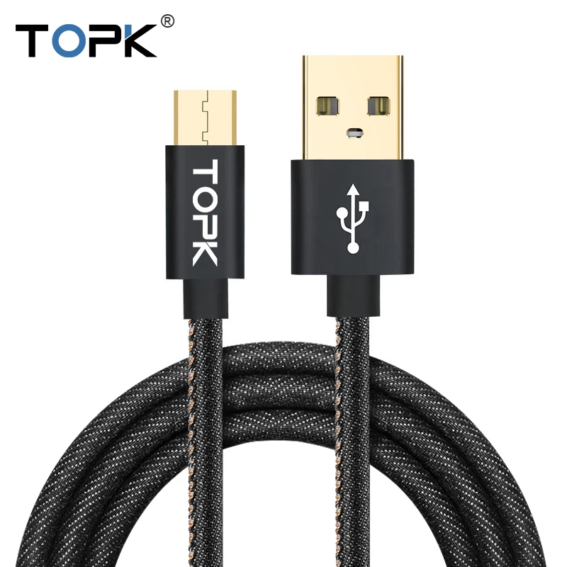 TOPK ковбойский Плетеный Позолоченный разъем для быстрой зарядки и передачи данных кабель Micro USB для samsung/sony/Xiaomi/huawei USB зарядное устройство