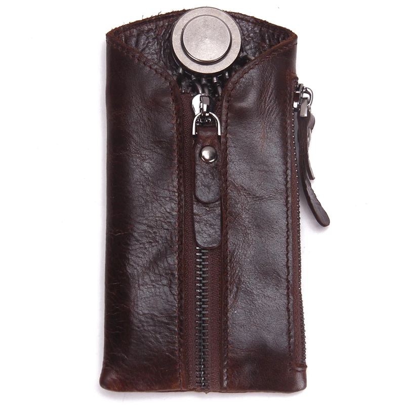 Car Key Holder Genuine Leather Keychain Zipper Purse Car Key Holder Case Mini Man Small Wallet Bag Key Organizer Keepers 2019
